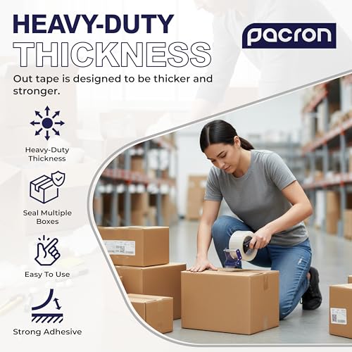 Clear Packing Tape 2 MIL Thick - 72 Heavy-Duty Wrapping Tape - 55-Yard Length, 3960 Total Yards 1.88-Inch Wide Strong Adhesive Rolls for Moving, Office Packaging, Storage Organization & Warehouse