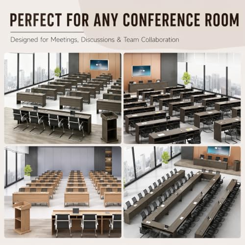 Modern Training Table, Large Conference Table with Built-in Storage Shelves