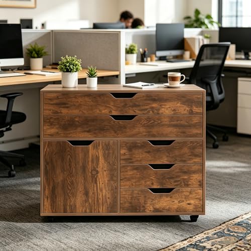 LOKO 5-Drawer Mobile File Cabinet, Office Storage Cabinet (Rustic Brown)