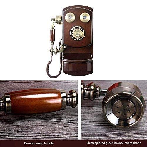 Qendsx Retro landline- Corded Phones Wall-Mounted Vintage Telephone with Wood and Metal Body, European-Style Rotary Fixed Telephone for Home Hotel