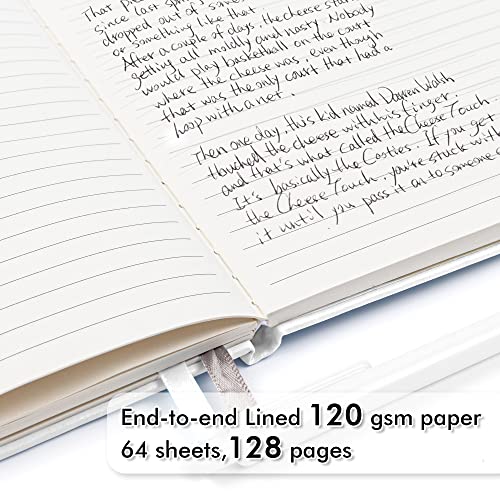 feela College Ruled Notebooks, 24 Pack Business Notebook Hardcover Lined Writing Journal with Pen Holder for Men Women Note Taking, with 24 Black Pens, 120 GSM, 5.1”x8.3”, A5, White
