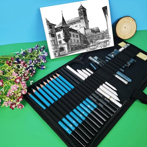 SIDUFHAOPKLL 28 Sketching Pencil Set Professional Art Drawing Student