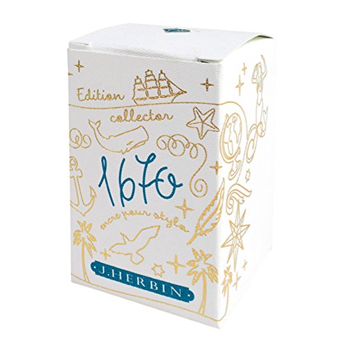J. Herbin 1670 Anniversary Inks - Gold Sheen 50 ml Bottled - Emerald of Chivor (Emerald Green-Blue Ink)
