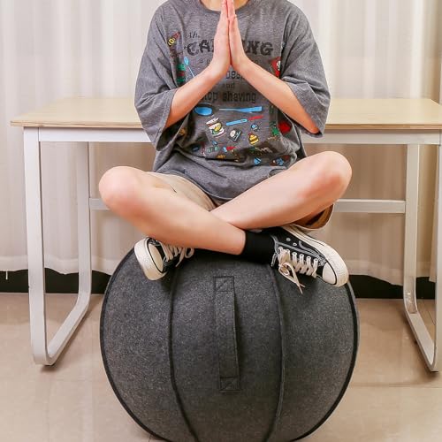 WTZHHK Pilates Yoga Ball Chair Yoga Ball Office Chair, Balance Ball Chair Lightweight Self-Standing Ergonomic Posture Activating Exercise Ball Solution with Attractive Cover Seat(White Gray,65CM)