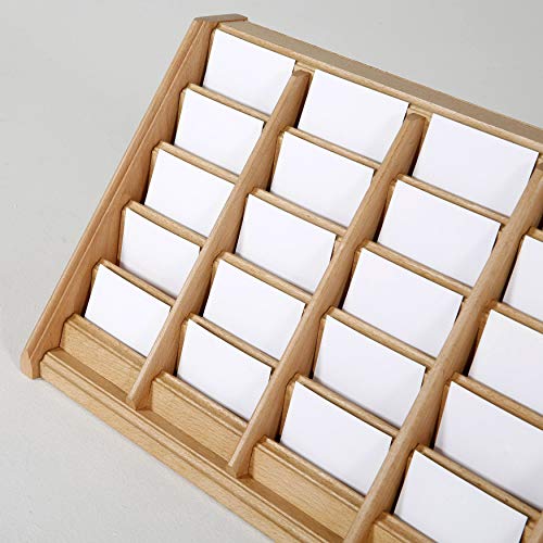M&T Displays 5 Tiered Wooden Business Desk Card Holder 25 Pockets Natural Wood Desktop Organizer Table Top Decor Display Stand Sign Accessories for Office Restaurant Store Shop Home Decoration