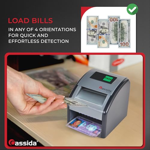 Cassida Omni-ID 2-in-1 Currency Counterfeit Detector with UV Identification Verification Lights – Bill Checker with Infrared, Magnetic and Ultraviolet Sensors - Pass/Fail Display (Pass/Fail + UV)