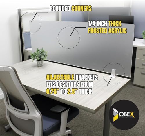 OBEX Clear Acrylic Desk Mounted Privacy Panel, 24" x 60", Clear