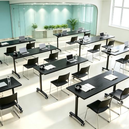 Modern Conference Table, Folding Conference Table with Wheels, Flip Top Mobile Meeting Table, Modular Seminar Training Room Table for Classroom,Seminar,Training Room,Black,47IN,2