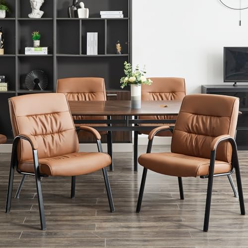 BoisKom Big&Wide Office Guest Reception Chair Set of 2, Conference Room Chairs Waiting Room Chairs 2 Pack, Modern Leather Office Desk Chair No Wheels(Brown)