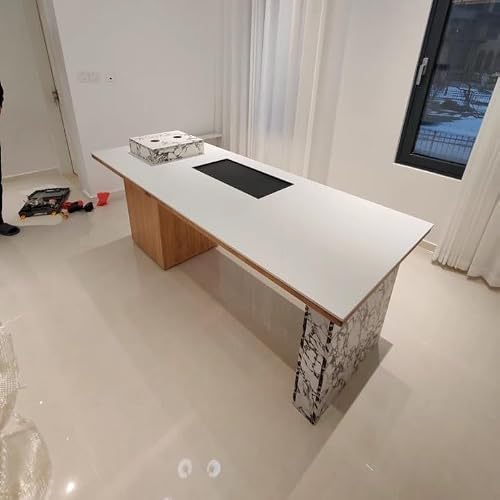 LINKIO Home Office Desks Slate Solid Wood Island Table, Home Living Room Tea Making and Reception Large Table, Also Suitable for Company Boss's Work Furniture Computer Table Desk(220x80x75cm)
