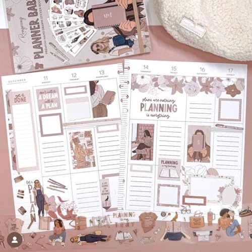 Rongrong Planner Babe Sticker Book for Planners, Calendars, Journals – Aesthetic Premium Quality Hand Drawn Perfect for Making Your Planner Beautiful – Scrapbook Accessories – 24 Pages