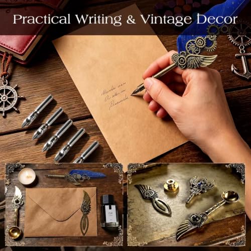 KaiyonHaven Aegis,Steampunk Quill,Calligraphy Set,14PCS Stationery Kit,Navy