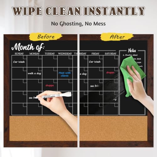 4 THOUGHT Chalkboard Calendar Corkboard Combo 36" x 24", Rustic Brown