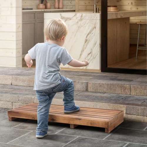 Wooden One Step Stool - Solid Pine Step Vertical Board with Anti Slip pad, Suitable for Elderly People's Wooden Step Stool, High Bed, Bathroom, Kitchen (23.6" L*15.7" W*3.9" H), Natural