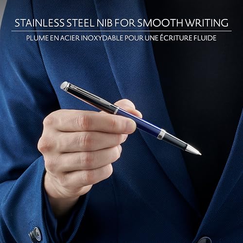 Waterman Hémisphère Rollerball Pen | Black & Blue Lacquer with Palladium Coated Trim | Fine Point | Black Ink | Gift Box