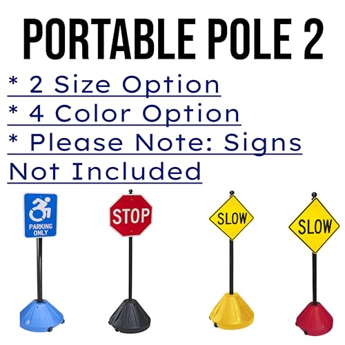 CommerceSigns 2-Pack Tip-n-Roll Portable Pole 2 Sign Holder | 18" w x 12" h Wheeled Base | Yellow Base | 60" h Pole
