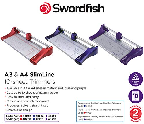 Swordfish 40260 Slimline A3 10 Sheet Rotary Paper Trimmer/Guillotine - Red