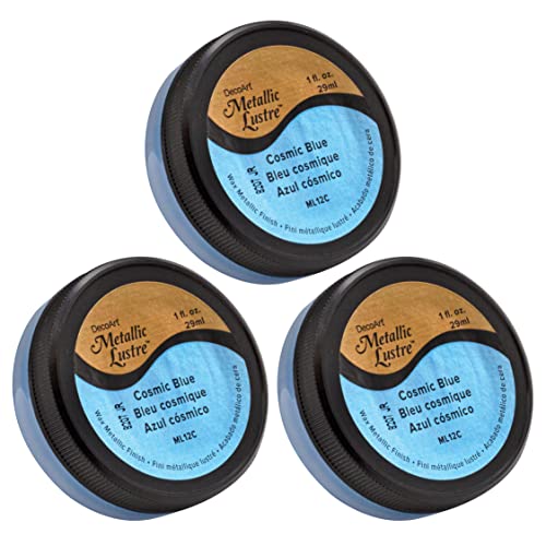 DecoArt Metallic Lustre Wax Paste, 1 fl. oz. Jar, Cosmic Blue (Pack of 3)