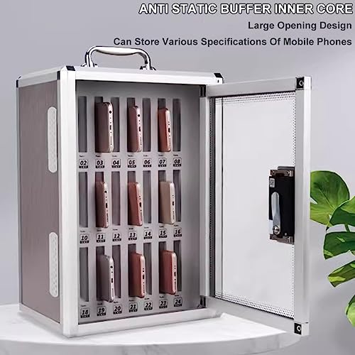 24/36/48/60/72 Slots Smart Password Cell Phone Cabinet Aluminum Alloy Pocket Chart Storage Locker Box with Portable Handle Key Lock & Handwritten Tags for Classroom Office Gym (Color : Silver, Size