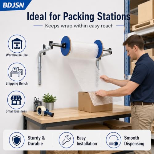BDJSN Foam Wrap Roll Dispenser, Wall Mount Bubble Cushion Wrap Holder, Galvanized Steel Packaging Film Rack for Shipping Stations, Warehouses, Moving and Packing Workspaces 100cm