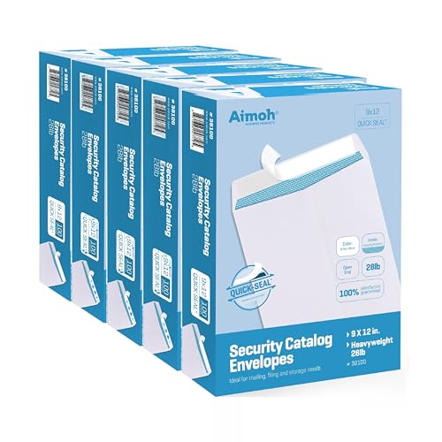 Aimoh 9 x 12 Self-Seal Security White Envelopes 9x12 Large Envelopes 500ct