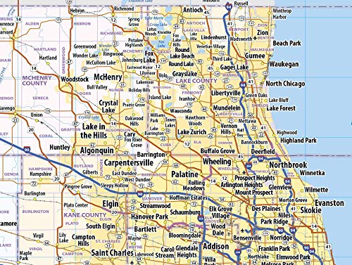 Illinois Laminated Wall Map (36” Wide x 58” high)