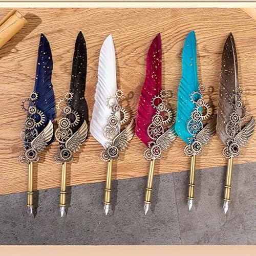 PRIFO Feather Pen Set Calligraphy Feather Pen Stationery Set ExquisiteVersatile Quill Pen Ink For Graduation Ceremony Christmas(White)