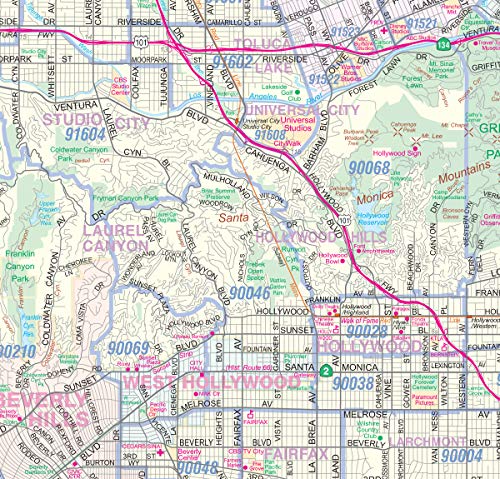 Metro Maps Los Angeles-Orange County-Riverside Detailed Region Wall Map (67"x44") w/Zip Codes (Laminated)