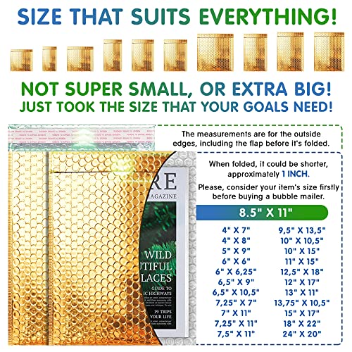 ABC PACK & SUPPLY Metallic Bubble Mailers 8.5 x 11 Inch Gold, Self Seal Closure, 3/16 Inch Cushioning, Padded Shipping Envelopes, Pack of 100