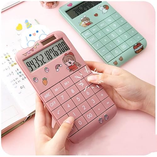 QERTYHJK Cute Cartoon Calculator Fashion Student Portable Small Solar Financial Cashier Girl 12-bit