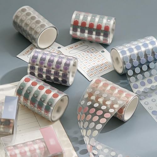 OISNGWNG 10Roll Color Dots Washi Tape PET Decorative Adhesive DIY Scrapbooking Sticker Label