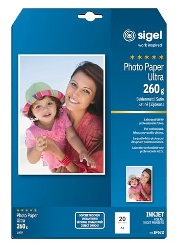 Sigel IP672 InkJet Ultra Photo Paper, satin, 175.7 lbs, A4, 20 sheets