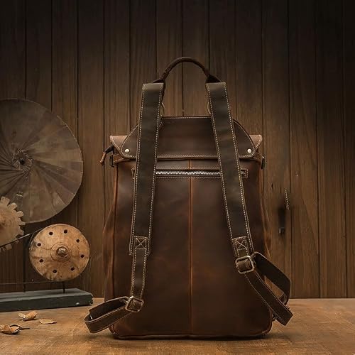 AODFDSJH Business Fashion Brown Cowhide Backpack Travel Computer Bag Outdoor Portable Daily Commute