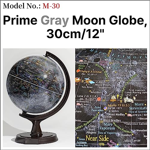 Mapsoft Prime Gray Moon Globe, 12" Lunar Globe and Atlas, Moon Map and Poster