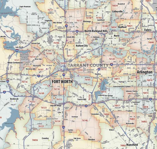 Generic Dallas - Fort Worth TX ZIP Code Laminated Map (48' x 36')