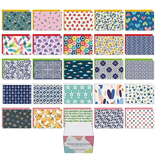 Dessie 100 Unique Blank Cards With Envelopes 4x6 - All Occasion Blank Greeting Cards w/Colored Envelopes & Gold Seals. No Repetition. Note Cards with Envelopes Set