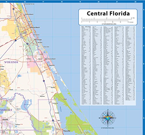 Topographics Central Florida Laminated Wall Map (52"Wx42"L)