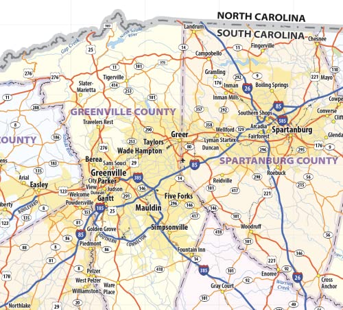 South Carolina Laminated Wall Map (48" wide x 38" high)
