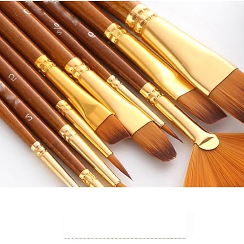 UOHLCX HBJWOV 10pcs Paint Brush Set Nylon Hair Short Rod Painting Brush for Oil Acrylic Watercolor Gouache Art Supplies