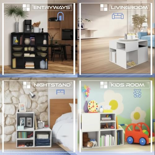 Niche Cubo Half Size Wood Stackable Storage Bookcase Shelf Organizer Cube - 3 Pack - Ebony Black