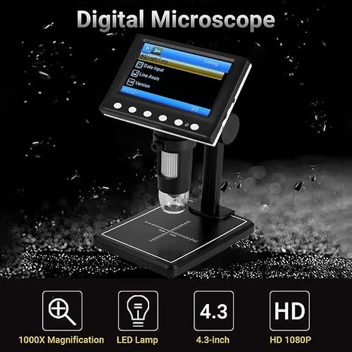Microscope Accessories Kit Digital Microscope Photo and Video with 4.3-inch 1080P Screen 1000X Magnification Microscope Slides