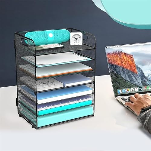 7-Tier Paper Letter Tray Organizer for Desk 12.6" l X 9.06" w 16.5" h Black Modern Contemporary Metal Finish Modular
