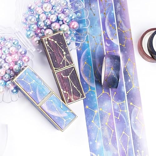 UOHLCX Starry Sky Cherry Blossoms Washi Tape Set Adhesive DIY Scrapbooking Sticker Label