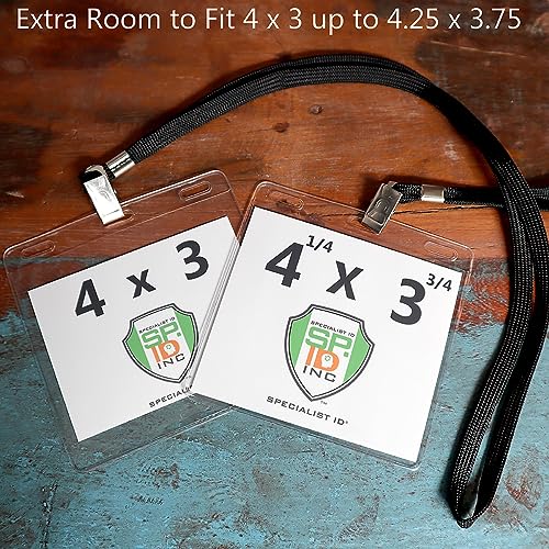500 Pack -4x3 Nametag Holder with Lanyard - Horizontal - Premium 4 x 3 Event Badge Holders with Lanyards - Extra Room Pouch - Large Name Tags for Events, (up to 3 3/4 x 4 1/4) Specialist ID (Black)