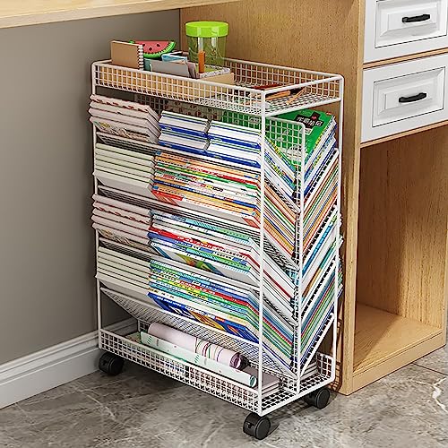 YHKJLYH 6 Tier V Shaped Rolling Book Cart with Lockable Wheels for Home Office Black Color Movable Desk Side Bookshelf for Library Bedroom Study Living Room