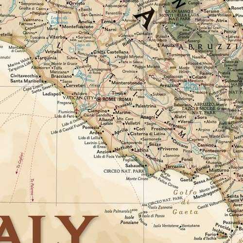 National Geographic Maps: Italy Executive Wall Map - Antique Style - 34.25 x 23.25 inches - Front Lamination