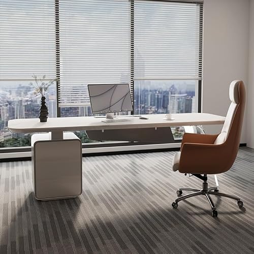 LINKIO Home Office Desks White Rock Slab Single Boss Office Work Desk, Wooden Supervisor Creative Large Desk, Suitable for Home Living Room, Study Room Computer Table Desk(200x70x75cm)