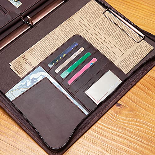 YIWEN Leather Portfolio 3 Ring Binder with Handle for 8.5 x 11 Notepad