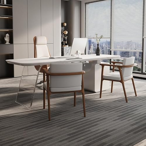 LINKIO Home Office Desks White Rock Slab Single Boss Office Work Desk, Wooden Supervisor Creative Large Desk, Suitable for Home Living Room, Study Room Computer Table Desk(200x70x75cm)