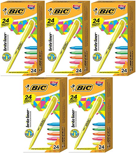 BIC Brite Liner Highlighter, Chisel Tip, Assorted Colors, 24 Count (5 Boxes)